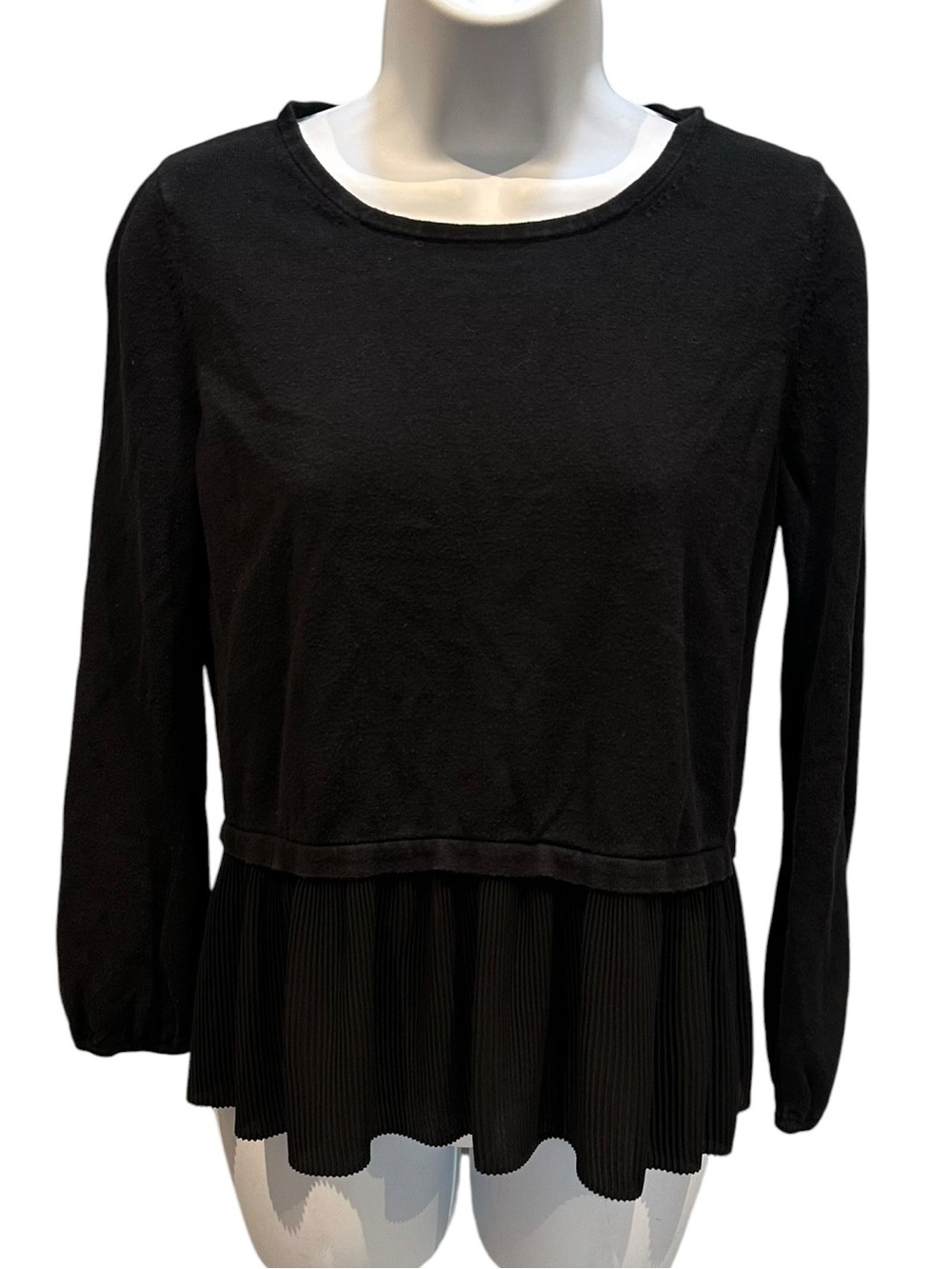Loft Mixed Media Sweater Peplum Top Black Size Medium Petite